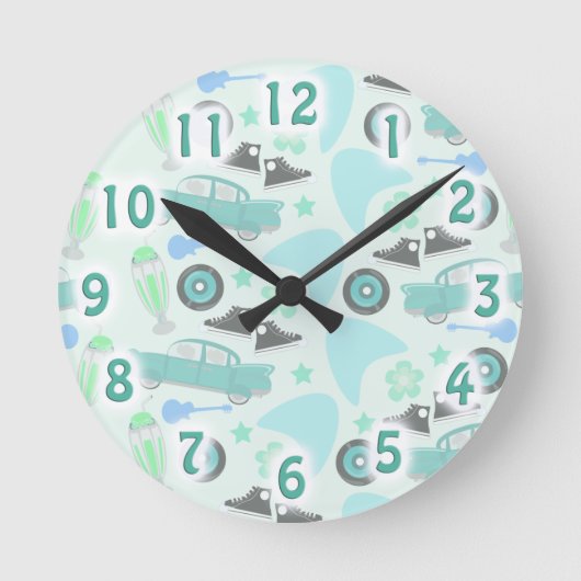 Rockin Fifties Pattern Nostalgia Fun Design Ronde Klok (Voorkant)