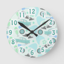 Rockin Fifties Pattern Nostalgia Fun Design Ronde Klok