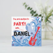 Rockin gitaarfeest: rood wit en blauw kaart (Staand voorkant)