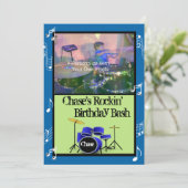 Rockin' Music Theme Birthday Invitations Kaart (Staand voorkant)