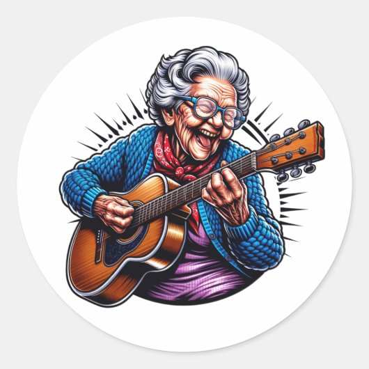 Rockin 'oma grappige strip ronde sticker (Voorkant)