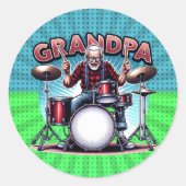 Rockin' opa spelen drums ronde sticker (Voorkant)