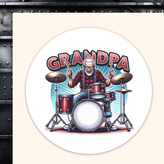 Rockin' opa spelen drums ronde sticker