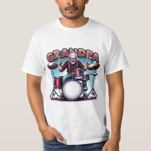 Rockin' opa spelen drums t-shirt (Voorkant)