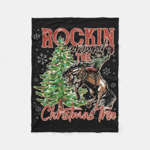 Rockin' Rond De Kerst Cowboy Boom Santa Rid Fleece Deken