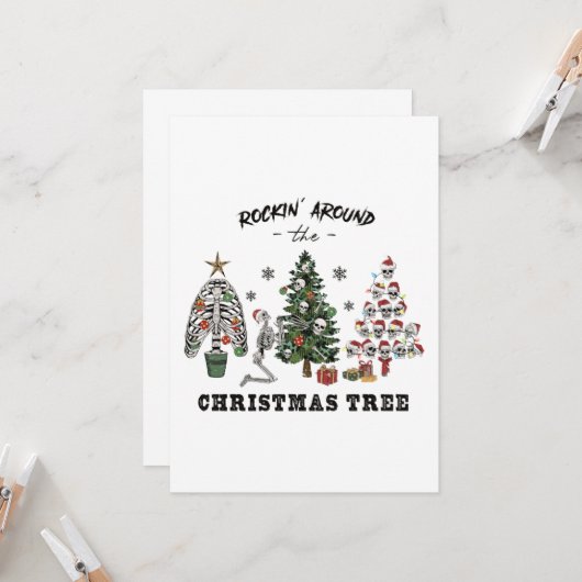 Rockin rond de kerstboom kaart (Voorkant / Achterkant in situ)