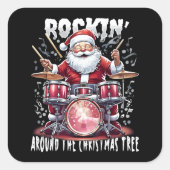 Rockin' Santa Drummer Christmas Tree Vierkante Sticker (Voorkant)