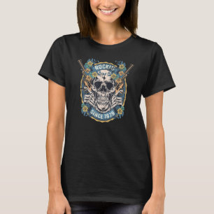 Rockin Sinds 1979 Skull Verjaardag retro gespannen T-shirt