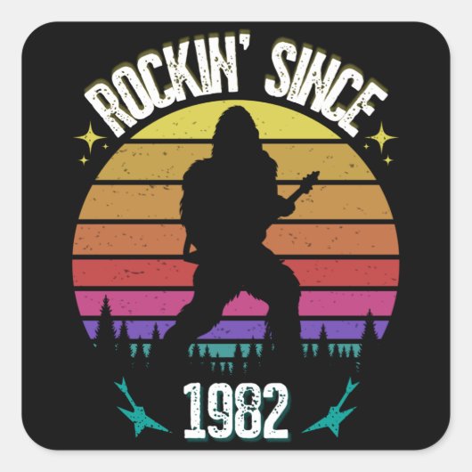 Rockin sinds 1982 Bigfoot Music Lover Vierkante Sticker (Voorkant)