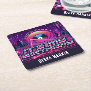 Rockin Vaporwave Party Vierkante Kartonnen Onderzetter