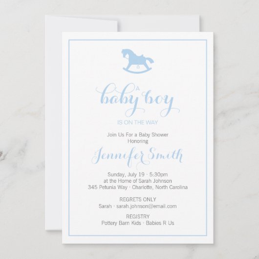 Rocking Horse Baby shower Invitation Blue Kaart (Voorkant)