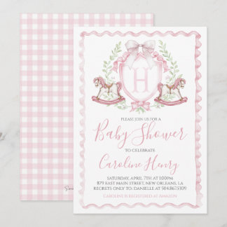 Rocking Horse Baby shower Pink Gingham Pink Kaart