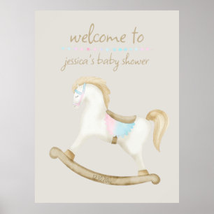 Rocking Horse Blauw Roze Geslacht Baby Welkomstbor Poster
