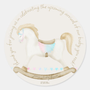 Rocking Horse Blauw Roze Geslachtsneutraal Baby sh Ronde Sticker