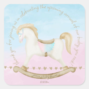 Rocking Horse Blauw Roze Geslachtsneutraal Baby sh Vierkante Sticker