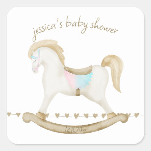 Rocking Horse Blauw Roze Geslachtsneutraal Baby sh Vierkante Sticker