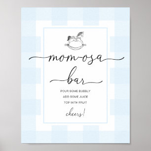 Rocking Horse Blauwe Gingham Shower Mom-osa Bar Bo Poster