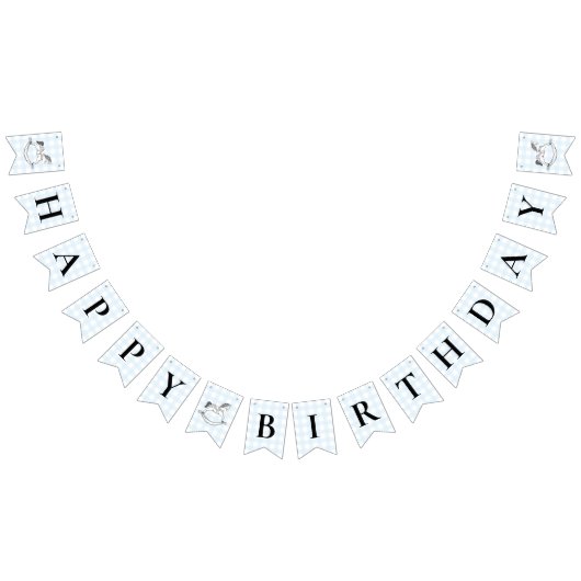 Rocking Horse Blue Gingham Birthday Bunting Banner (Alle)