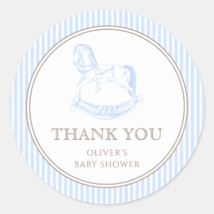 Rocking Horse Blue Toile de Jouy Baby shower Ronde Sticker