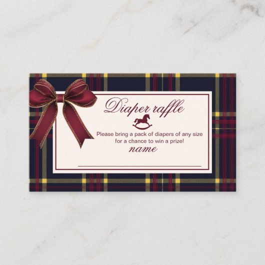 Rocking Horse Bourgogne Bow Plaid Luier Raffle Informatiekaartje (Voorkant)