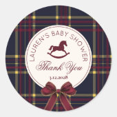 Rocking Horse Christmas Bow Baby shower Bedankt Ronde Sticker (Voorkant)