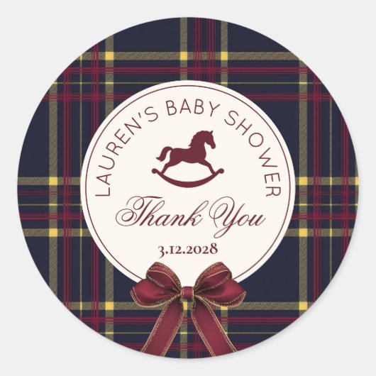 Rocking Horse Christmas Bow Baby shower Bedankt Ronde Sticker (Voorkant)