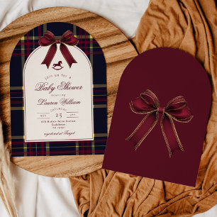 Rocking Horse Christmas Plaid Bow Baby shower Kaart