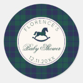 Rocking Horse Classic Plaid Baby shower Ronde Sticker (Voorkant)