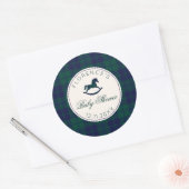 Rocking Horse Classic Plaid Baby shower Ronde Sticker (Envelop)