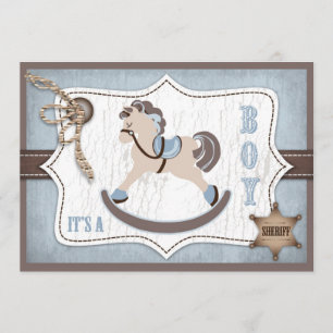 Rocking Horse Cowboy Baby shower Blue Kaart