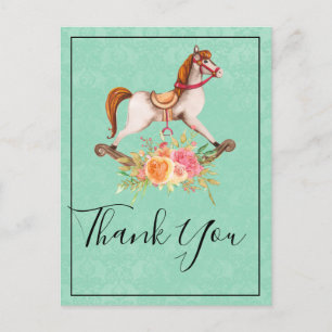 Rocking Horse en Floral Bouquet Dank u wel Briefkaart