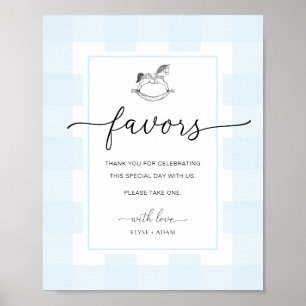 Rocking Horse Gingham Blue Gingham Favors Sign Poster