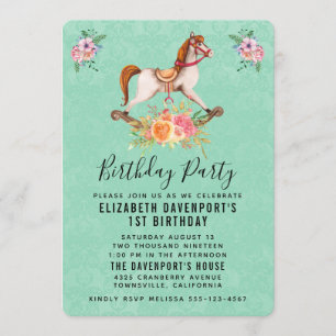  Rocking Horse met Floral Bouquet Birthday Kaart