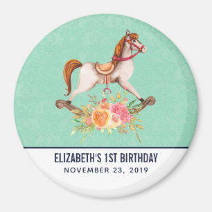 Rocking Horse met Floral Bouquet Birthday Magneet