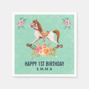  Rocking Horse met Floral Bouquet Birthday Servet