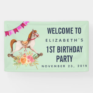  Rocking Horse met Floral Bouquet Birthday Spandoek