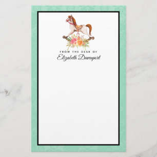 Rocking Horse met Floral Bouquet Briefpapier
