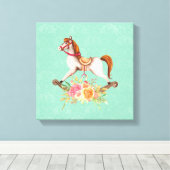 Rocking Horse met Floral Bouquet Canvas Afdruk (Insitu (Houten vloer))