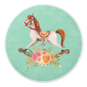 Rocking Horse met Floral Bouquet Keramische Knop