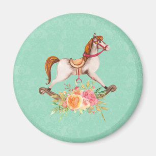 Rocking Horse met Floral Bouquet Magneet