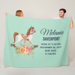  Rocking Horse met Floral Bouquet New Baby Fleece Deken