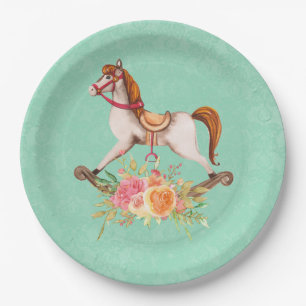  Rocking Horse met Floral Bouquet Papieren Bordje