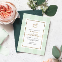 Rocking Horse Mint Gingham Birthday Folie Invite