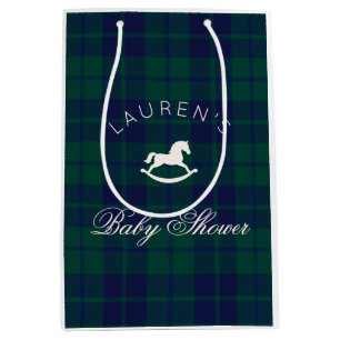 Rocking Horse Navy Plaid Baby shower Medium Cadeauzakje
