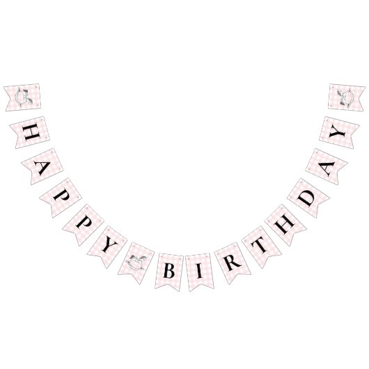 Rocking Horse Pink Gingham Birthday Bunting Banner (Alle)