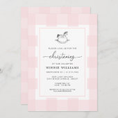 Rocking Horse Pink Gingham Christening Kaart (Voorkant / Achterkant)