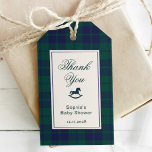 Rocking Horse Plaid Baby shower Bedankt Cadeaulabel
