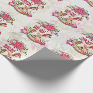 Rocking Horse & Poinsettia-patroon Cadeaupapier
