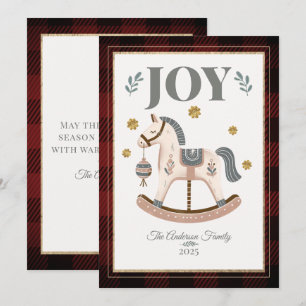  Rocking Horse Red Plaid Heirloom Joy Feestdagenkaart