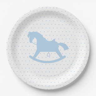 Rocking Horse Silhouette Baby shower Bord Blue